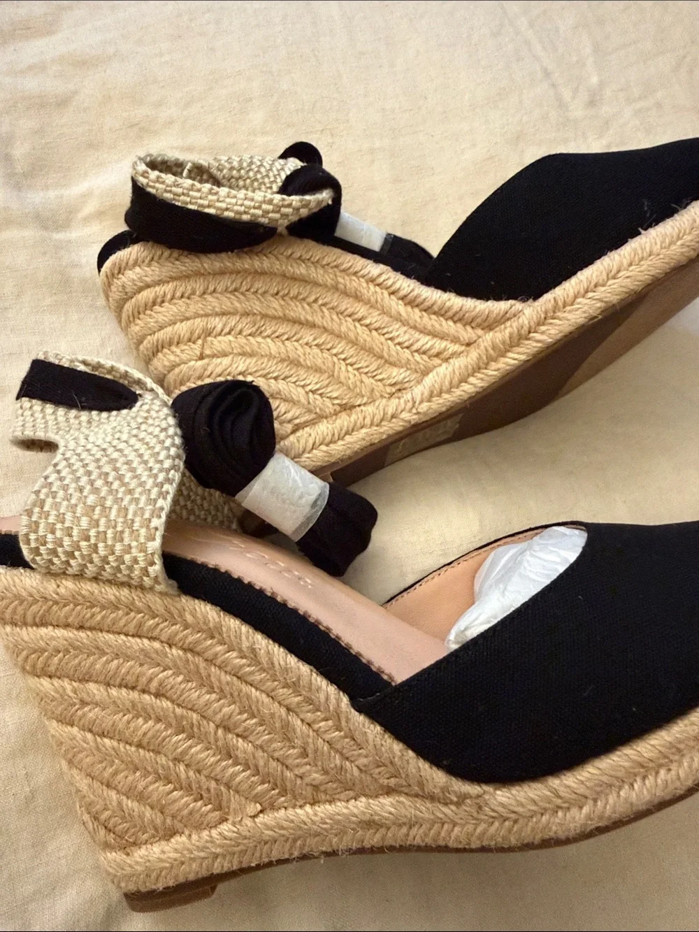 J. Crew NWT Black Espadrille Wedge Sandals with Ankle Tie size 8